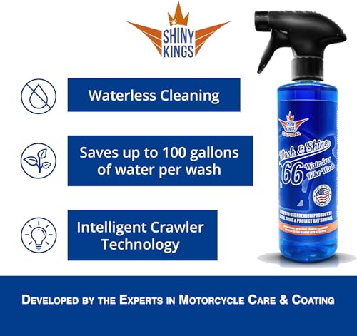 Image of Shinykings Wash&Shine 66 WATERLESS Motorcycle Cleaner | Made in USA | Ultra Shine Effect | Detailing Wash Spray for All Surfaces | 16 fl.oz