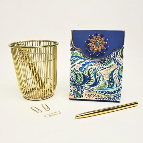 Image of Punch Studio Flip-Top Notepad For Daily Notes or Notes on-the-go, with Magnetic Closure, Brooch Embellishment, Gold-Foil Accents & 75 Illustrated Sheets, 5 inch x 3.75 inch - Azure Peacock (59225)