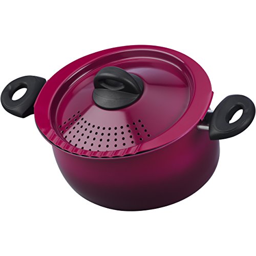 Bialetti Oval 5 Quart Pasta Pot with Strainer Lid, Nonstick, 5.8, Purple