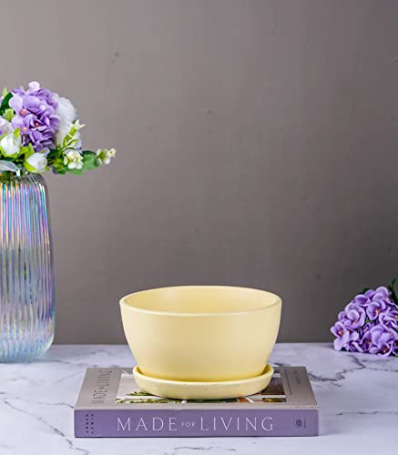 Image of Nurturing Green Modern Design 7.25 Inch Wide (Ivory White) Ceramic Pot | Ceramic Flower Pot for Home Decor & Gifting (Without Plants & Comes with Bottom Plate) - Set of 2 Pots