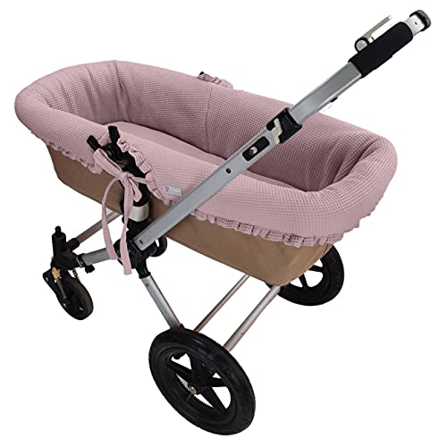 Borda y más Cubre capazo de piqué gofre + sábana bajera - Funda universal capazo acolchada + bajera – Paredes capazo – Cubierta capazo – Nenel (Rosa maquillaje)