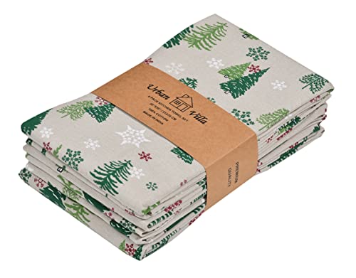 Urban Villa Kitchen Towels Christmas Green Trees Print Premium Quality,100% Cotton Dish Towels Mitered Corners Ultra Soft (Size: 20X30 Inch) Highly Absorbent Bar Towels & Tea Towels - (Set Of 6) #TOP29