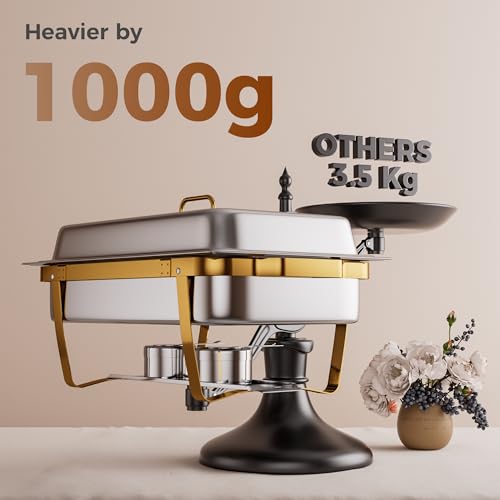 4 Pans Gold 18/8 (304) Stainless Steel 4 Pack Chafing Dishes for Buffet 9QT Stackable Chafing Dish Buffet Set Food Warmer, Food Warmers for Parties Buffet Catering Events Dinners-RG404 - Image 6