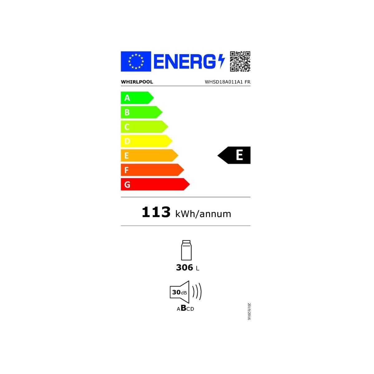 Réfrigérateur 1 Porte Intégrable À Glissières 306l - WHSD18A011A1FR