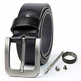 ajustable LPOK MenBelt Hard Brushed Steel Buckle Soft OriginalMen\'sBelt Accessories-Black,115CM