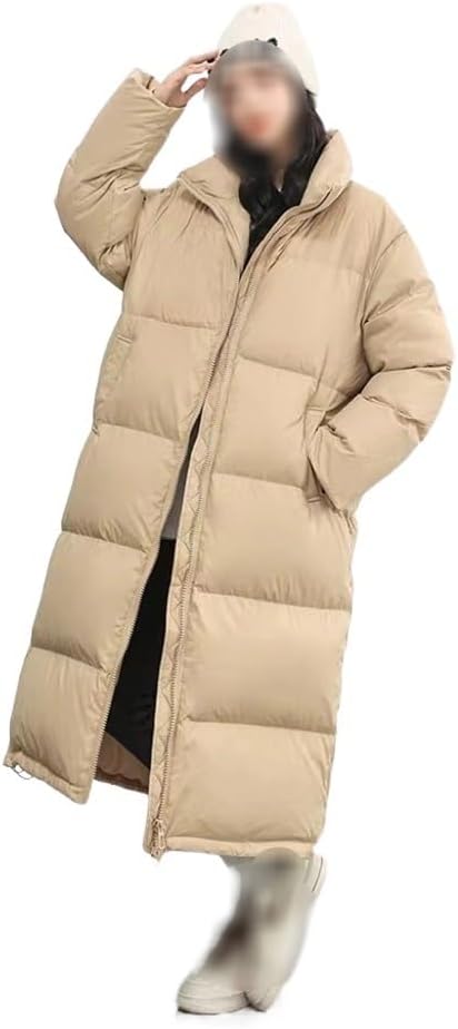 Women's Mid Length Down Jacket Standing Collar Loose And Fashionable Khaki Warm Jacket