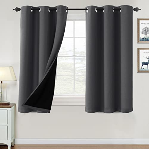 H.VERSAILTEX 100% Blackout Curtains for Bedroom Thermal Insulated Blackout Curtains 63 inch Length Heat and Full Light Blocking Curtains for Living Room with Black Liner 2 Panels, Charcoal G