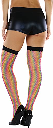 ToBeInStyle Women's Rainbow Bright Multicolor Nylon Thigh High Stockings4
