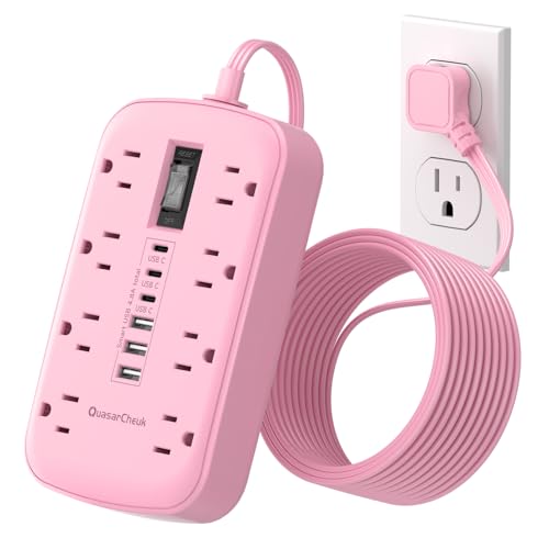 Pink Extension Cord with Surge Protector - 5 FT Kawaii Power Strip Cute Extension Cord with 6 USB(3 USB C) and 8 Outlets Pink Desk Accessories for Girl Cute Kawaii Room Decor Gifts Office Dorm Home