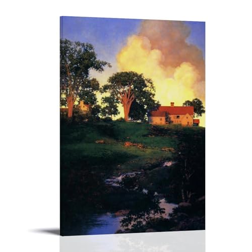 Affiche Art Nouveau Maxfield Parrish Paysage Rural Chasse Cottage Toile Décoration