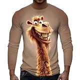 Camiseta de manga larga con motivos de animales: diseño divertido, camiseta informal para todos, marrón, L
