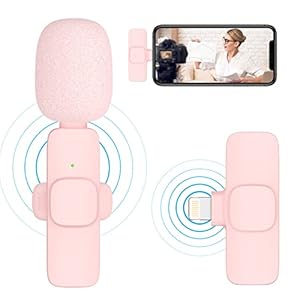 Pink Wireless Lavalier Microphone for iPhone – Plug Play Clip on Shirt Lapel Mini Mic for TikTok YouTube Facebook Live Stream Vlog Video Recording -No Need App/Bluetooth