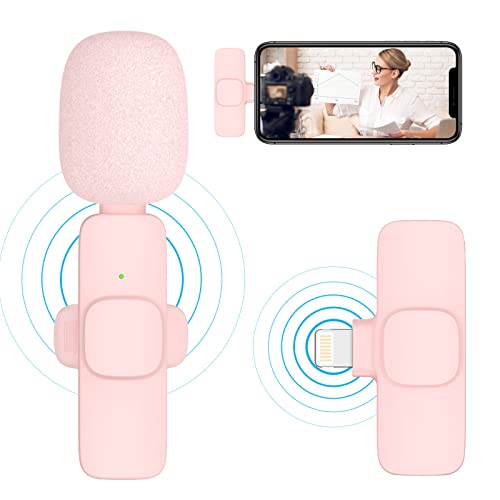 Micrófono Lavalier inalámbrico rosa para iPhone – Plug Play Clip en la camisa, mini micrófono para TikTok, YouTube, Facebook, transmisión en vivo, Vlog,...