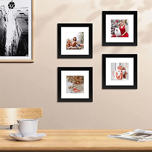 Auear, 6X6 Square Frame, 4 Pack, Solid Wood And High Definition Glass, Display Pictures 4X4 With Mat Or 6X6 Without Mat, Wall Display, Decorate Home Or Office, Black #TOP6