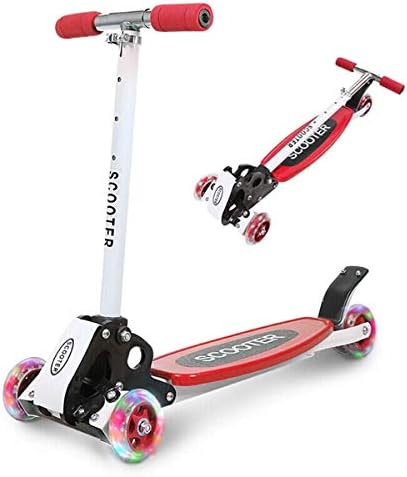 Ygqtbc Scooter for Kids, Deluxe 3 Wheel Scooter for Toddlers 4 Adjustable Height Glider with Kick Scooters, Lean to Steer with LED Flashing Light for Ages 3-6 Girls Boys (Color : Red)