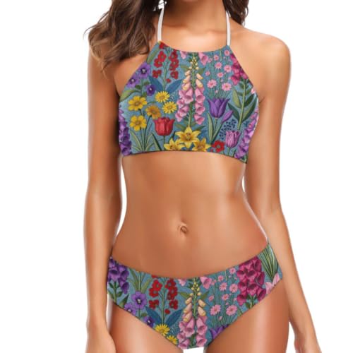 Maillot de bain dos nu pour femme imprimé violet slip de bain extensible doux
