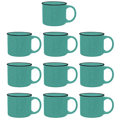 DISCOUNT PROMOS Ceramic Campfire Coffee Mugs 13 oz. Set of 10, Bulk Pack - Perfect for Tea, Espresso, Cappuccino, Hot Cocoa - Mint