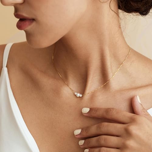 Gold Pearl Necklaces for Women Trendy, 14K Real Gold Plated Dainty Necklace Simple Layered Pearl Necklaces for Women Trendy Birthday Wedding Bridesmaid Jewelry4