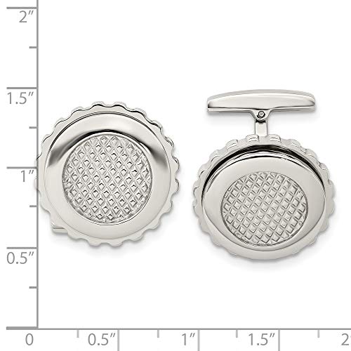 Mancuernillas redondas texturizadas de acero inoxidable para hombre miniatura 3
