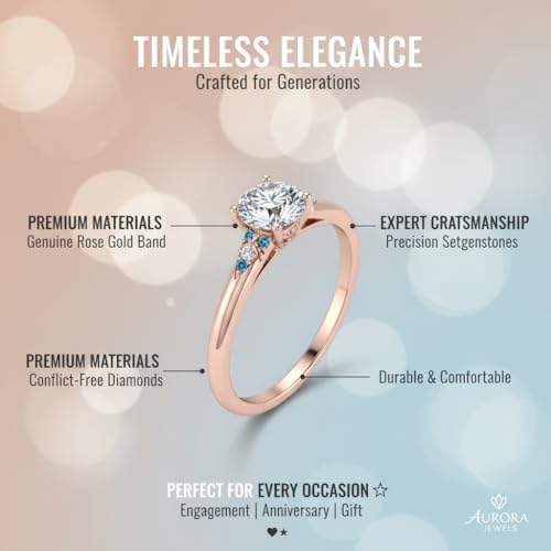 Image of Choose Your Gemstone Petite Dome Engagement Ring Rose Gold Plated Round Shape Petite Engagement Rings Everyday Jewelry Wedding Jewelry Handmade Gifts for Wife US Size 4 to 12