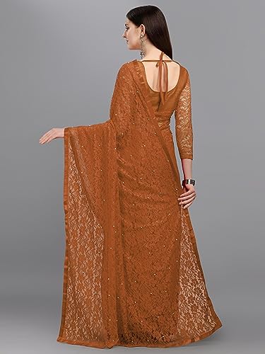 Image of LOROFY Women's Brasso Net Saree With Blouse