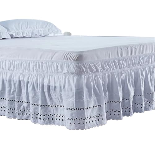 Falda de Cama Bordada con Volantes y Tela Resistente a Las Arrugas la decoloración para Somier(160x200x38cm)