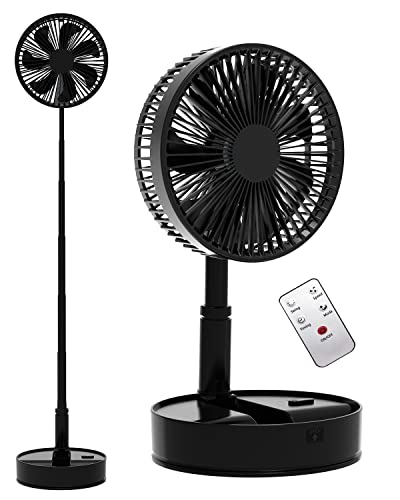 UN UNITEDTIME Foldable Fan Foldaway with Remote Control, 7200mAh Rechargeable Battery Powered...