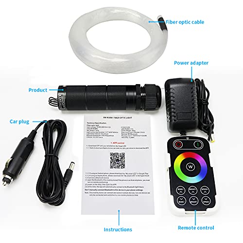 Amki Car Use 6W Bluetooth Fiber Optic Lights Star Ceiling Light Kits,Sound Activated App Remote Control Light Source With 150Pcs*0.03In*6.5Ft Fiber Optic Cable Strand Home Decoration Sensory Lighting #TOP7