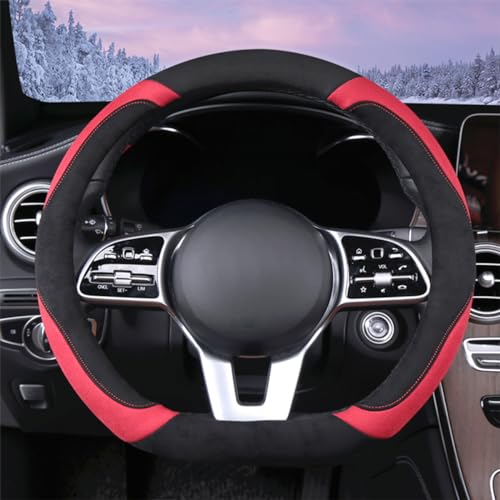 WJMZ Funda Suave para Volante en Forma de D, cálida Funda Universal de 15 Pulgadas, Color Rojo