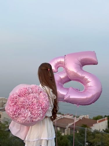 Image of 7 Balloon Numbers Birthday Decorations, 40In Pearl Pink Balloons for Party | Eye-catching Appearance, Perfect Decorative Centerpieces, Convenient Self-sealing Structure, Widely for Various Occasions