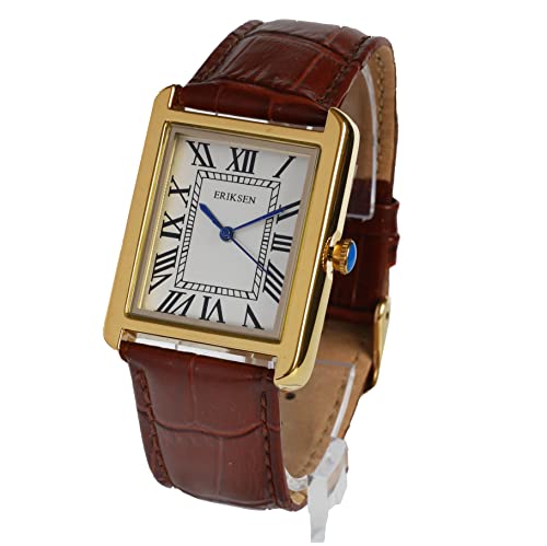ERIKSEN Mens Vintage Retro Rectangular Gold Analog Quartz Dress W...