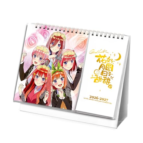 五等分の花嫁 卓上カレンダー 2026-2027 年版 月間イラスト付き スケジュール記載対応 アニメグッズ オフィス・お部屋装飾用 新年・クリスマスプレゼント向け 贈り物に適し サイズ 21x17cm