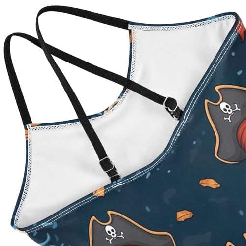 Toddler Bathing Suits for Girls, Summer Beach Swimsuit 3-10 Y, Pirate Skulls Teal4