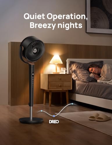 Image of DREO Fan for Bedroom, 120 Oscillating Standing Fan, Quiet Floor Fan with DC Motor, Pedestal Fan for Room, 9 Speeds, 4 modes, 120 Manual Vertical, 37-42 inch Adjustable Height, 9H Timer, Dark Gray