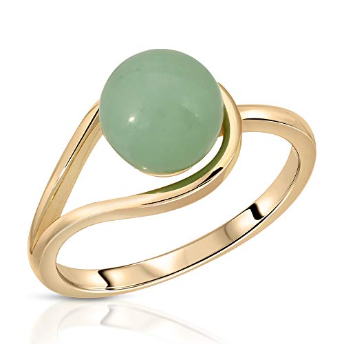 Regalia by Ulti Ramos 925 Sterling Silver 8mm Genuine Green Jade Ring (Gold Plated, 8)