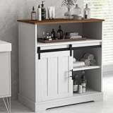 Bonzy Home 31.5' Bathroom Floor Cabinet, Farmhouse Storage Cabinet with Sliding Barn Door and Open Shelves for Bathroom, Kitchen, Living Room