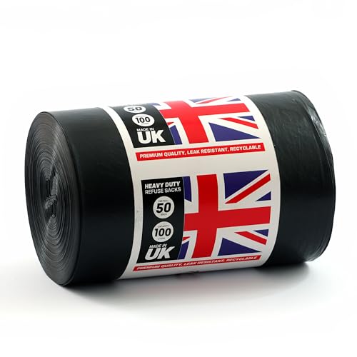 HOME CIRCLES Black Bin Bags Pack of 50x 100L - Heavy Duty Refuse Sacks for Home & Office Waste Management - Trash Bags for Kitchen, Garden, DIY Projects Rubbish Bags 100% Recycled Material