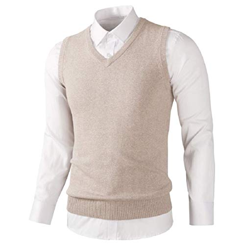 Abeaicoc Men's Slim Pullover Sleeveless Knitted V Neck Sweater Vest Waistcoat Khaki US S