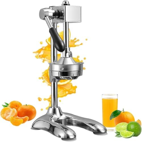 Professional Stainless Steel Citrus Juicer - Heavy Duty Manual Press for Orange, Lemon & Lime - Easy to Clean, No Splash Design for Fresh Juice - Durable & Ergonomic Silver