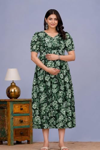 Image of Women's Maternity Feeding Dresses for Women, Easy Breastfeeding Dress, Cotton Blend Anarkali Dress with Nursing Zip for Pre & Post Pregnancy