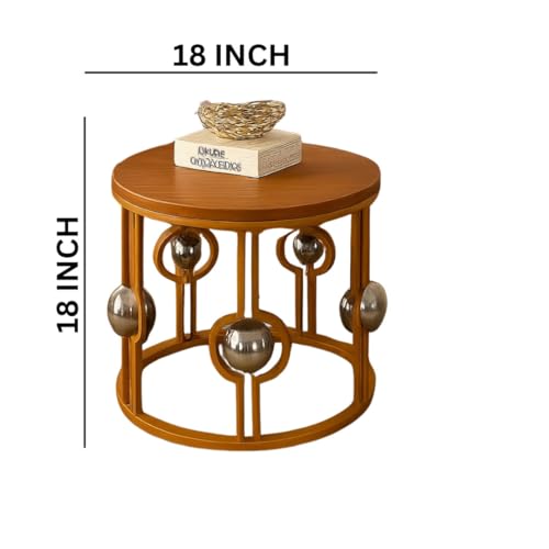 Image of Marble Look Coffee Table, Round Accent Metal Center Table with Golden Metal Golden Brown
