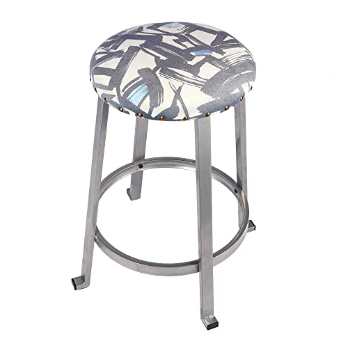 Gia 24-Inch Counter Height Round Metal Bar Stools With Paint Brush Script Upholstery, Silver, Set Of 4 #TOP2