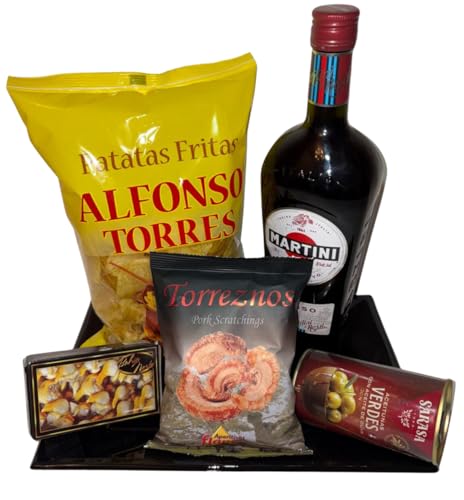 Donda's House® Vermut MARTINI Rosso Vermouth Aperitivo, 15% ABV, 1L, Vermut dulce Martini rojo. Berberechos, Patatas chips, Olivas y torreznos.
