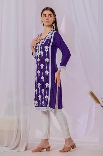 Image of Sidhidata Women's Rayon Sequence & Beads Embroidered Kurti (Kurti Beads)