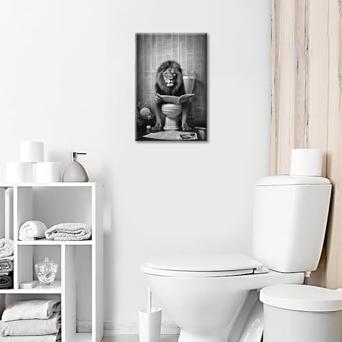 Decoration murale lion assis toilettes tableau noir blanc - 3