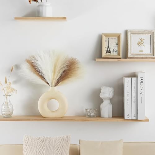 Image of CURATED CART Faux Pampas Grass Set of 3 Small Artificial Flowers for Home, Office, Bedroom, Living Room & Table Decor - 1 Each Beige, White, Brown, 41 cm, (Without Vase)