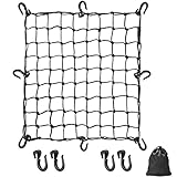 ツーリングネット バイクネット 50cm×50cmバイク用品 荷物 カーゴネット 伸縮性 荷物固定 荷崩れ防止 フック付き 収納袋付き ブラック