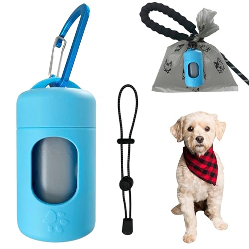 Image of Dog Poop Bag Dispenser for Leash with Snap Clip, Skin-friendly Texture Waste Bag Holder for Dog Walks and Cats, Pets Litter Bag Container, Indoor & Outdoor Use (Blue, 1)
