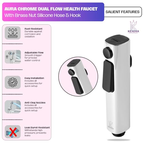 Image of Aura Dual Flow Health Faucet | India's First Silicone Hose with Brass nut | Soft & High Pressure Jet Spray | ABS Rust-Free Toilet Spray (Chrome Finish)