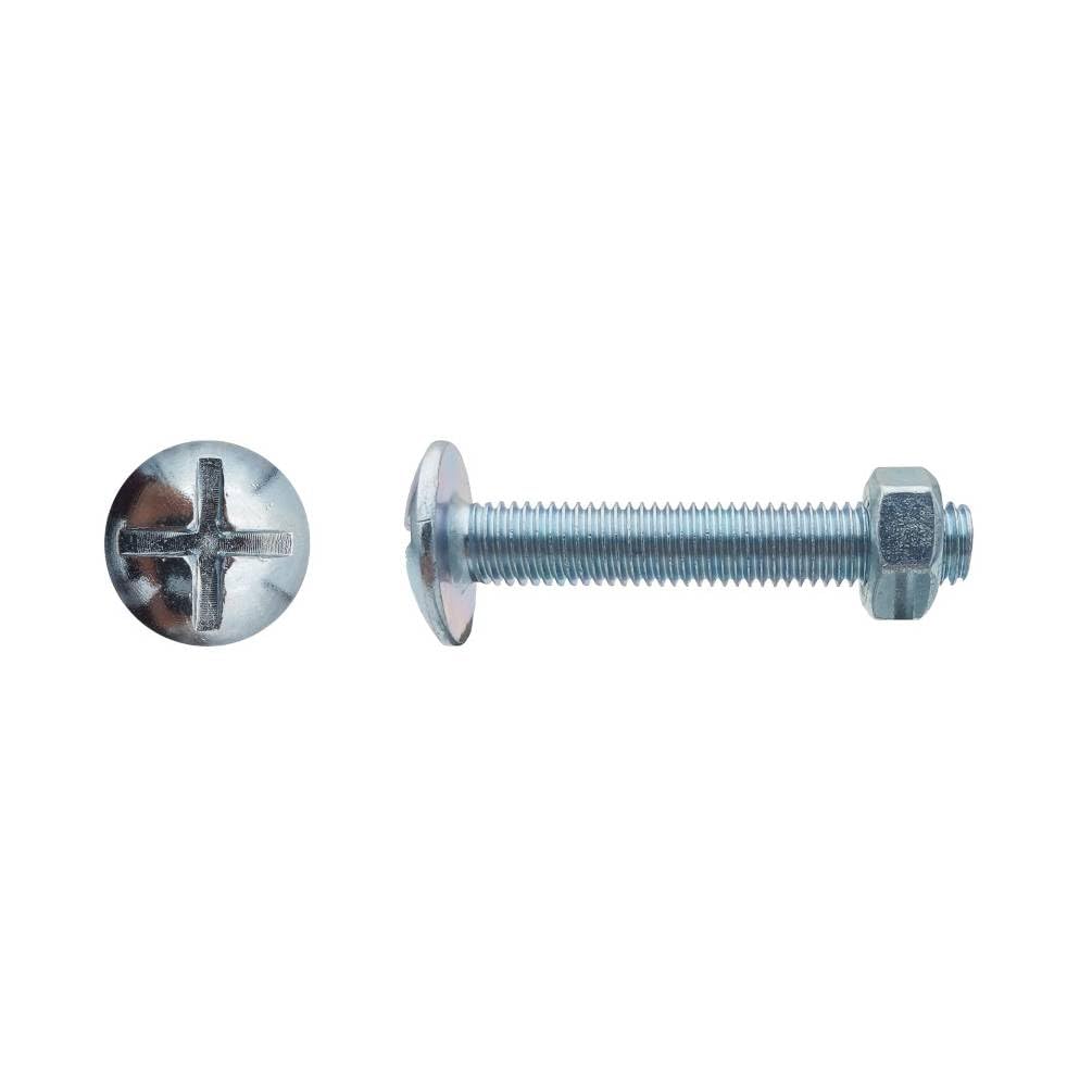 100 Boulons Poêlier Tête Ronde Large Fendue en Croix 8 x 80 mm - NFE 25129/4032 - Zingué blanc - D-Work